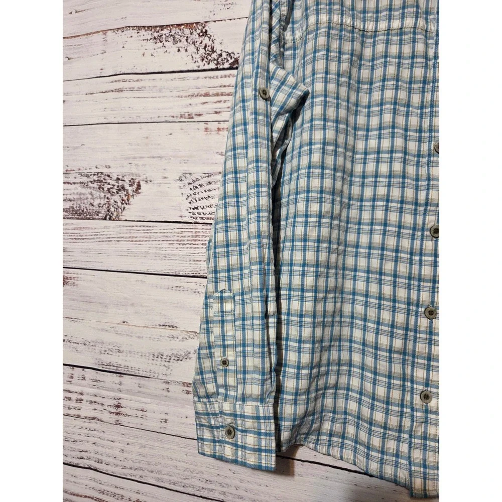 Wrangler Outdoor Men Large Blue Plaid Vented Roll Tab Long Sleeve Shirt Fishing